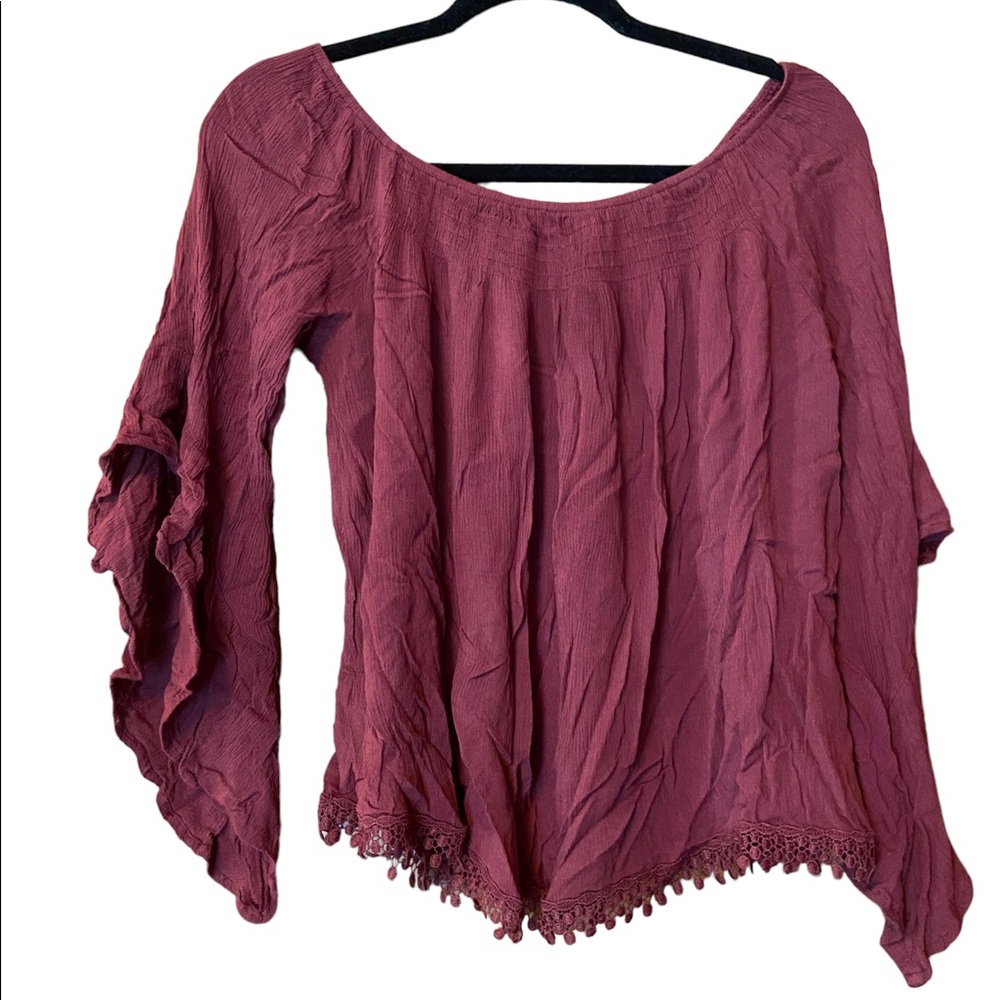 Charlotte Russe medium maroon fall date night off shoulder long sleeve